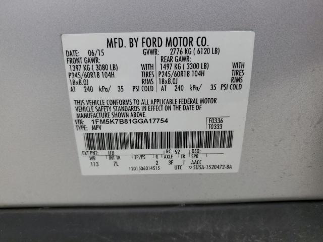 2016 Ford Explorer VIN: 1FM5K7B81GGA17754 Lot: 58141014