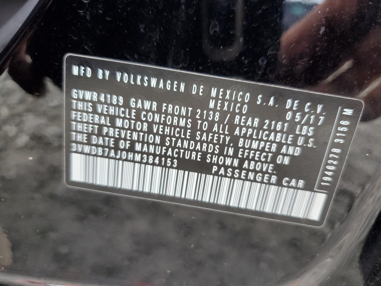 3VWDB7AJ0HM384153 2017 Volkswagen Jetta Se