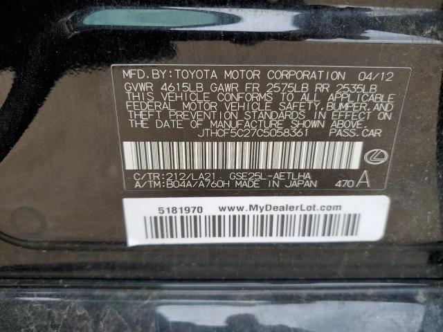 2012 Lexus Is 250 VIN: JTHCF5C27C5058361 Lot: 59348094