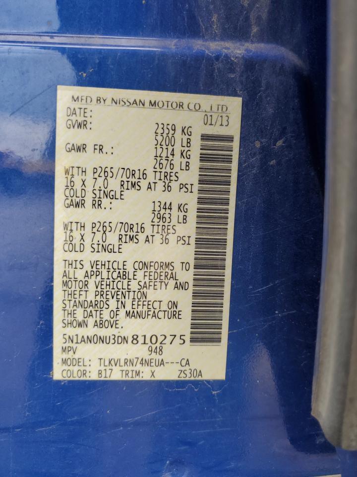 5N1AN0NU3DN810275 2013 Nissan Xterra X