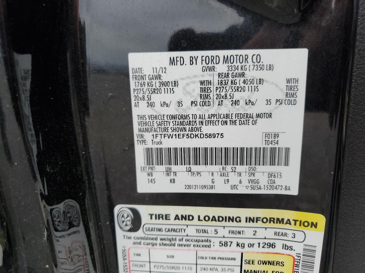 1FTFW1EF5DKD58975 2013 Ford F150 Supercrew