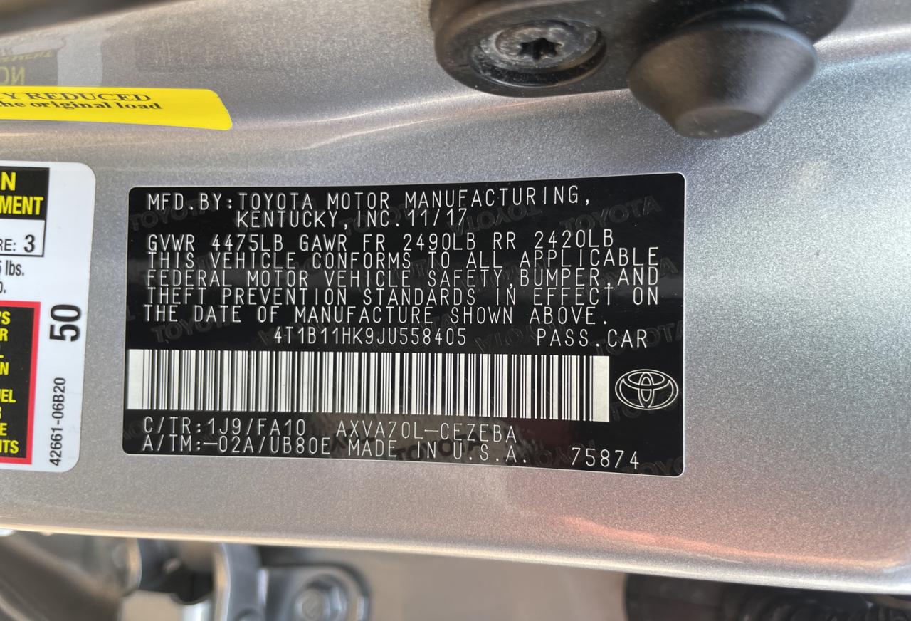 4T1B11HK9JU558405 2018 Toyota Camry L