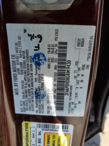 2016 Ford Fusion Se VIN: 3FA6P0HD8GR119430 Lot: 59055814