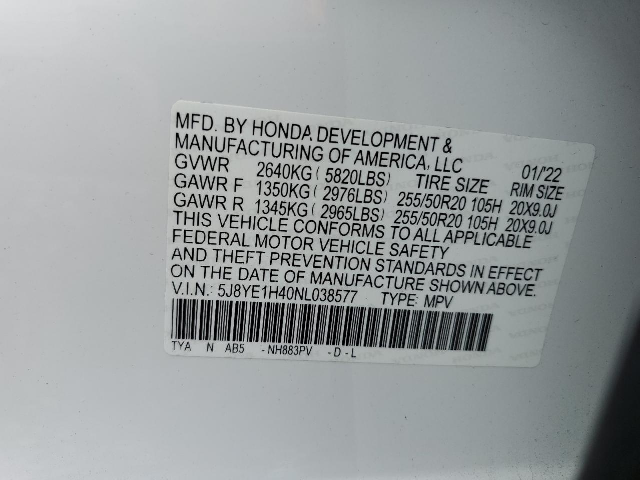 5J8YE1H40NL038577 2022 Acura Mdx Technology