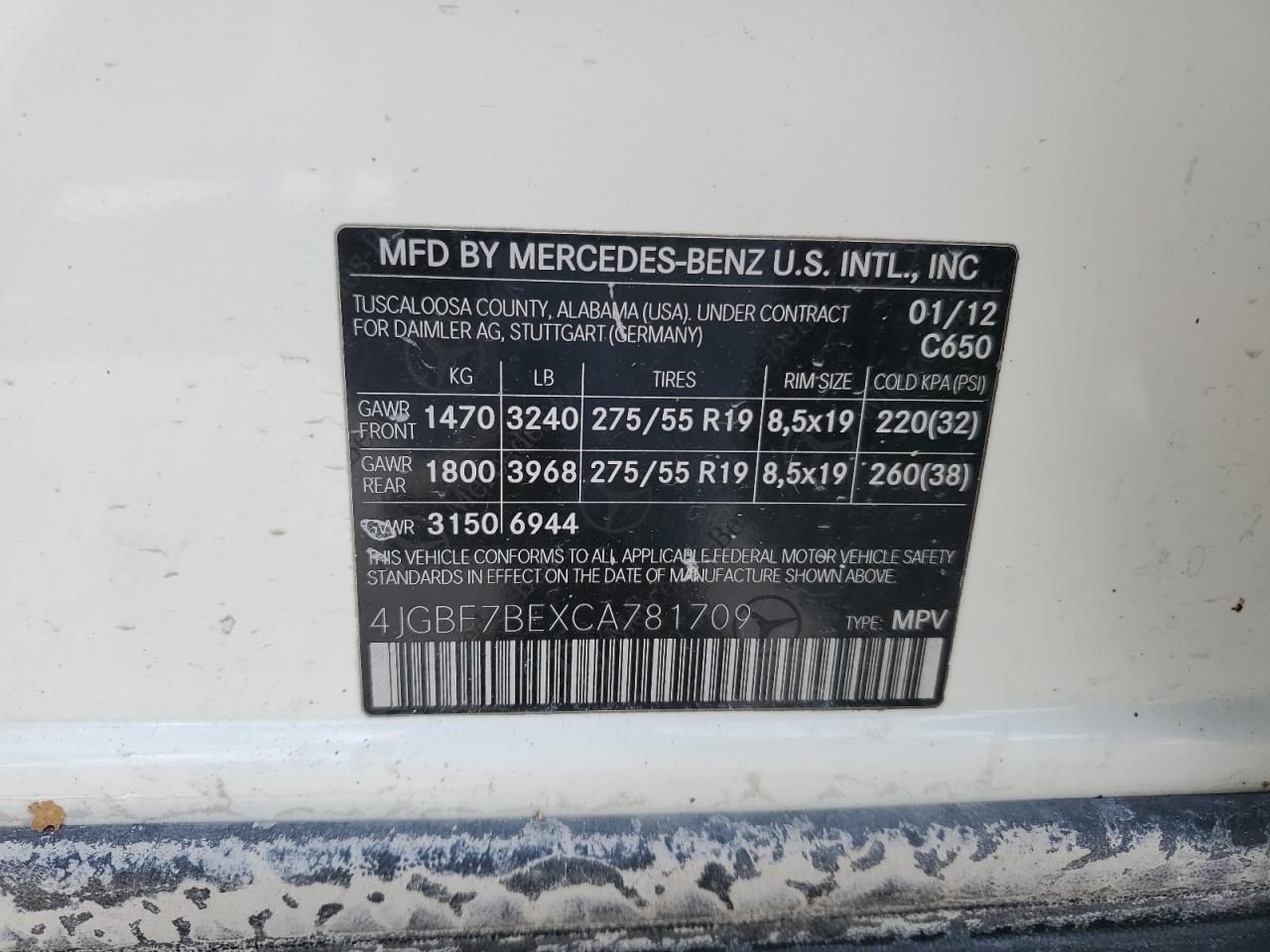 4JGBF7BEXCA781709 2012 Mercedes-Benz Gl 450 4Matic