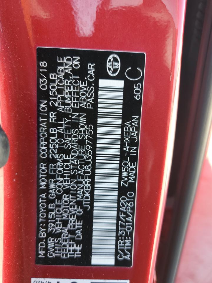 JTDKBRFU8J3597755 2018 Toyota Prius