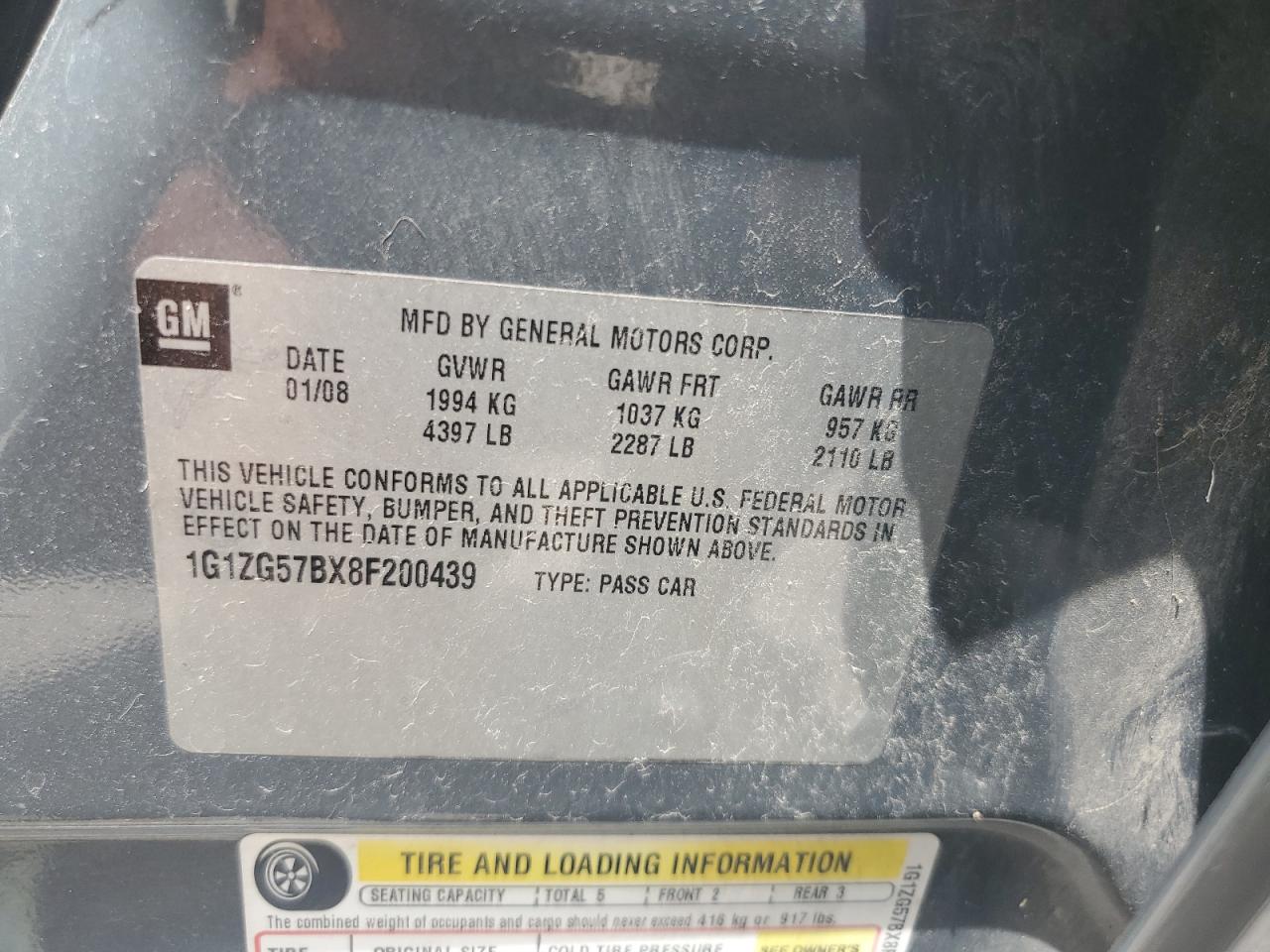 1G1ZG57BX8F200439 2008 Chevrolet Malibu Ls