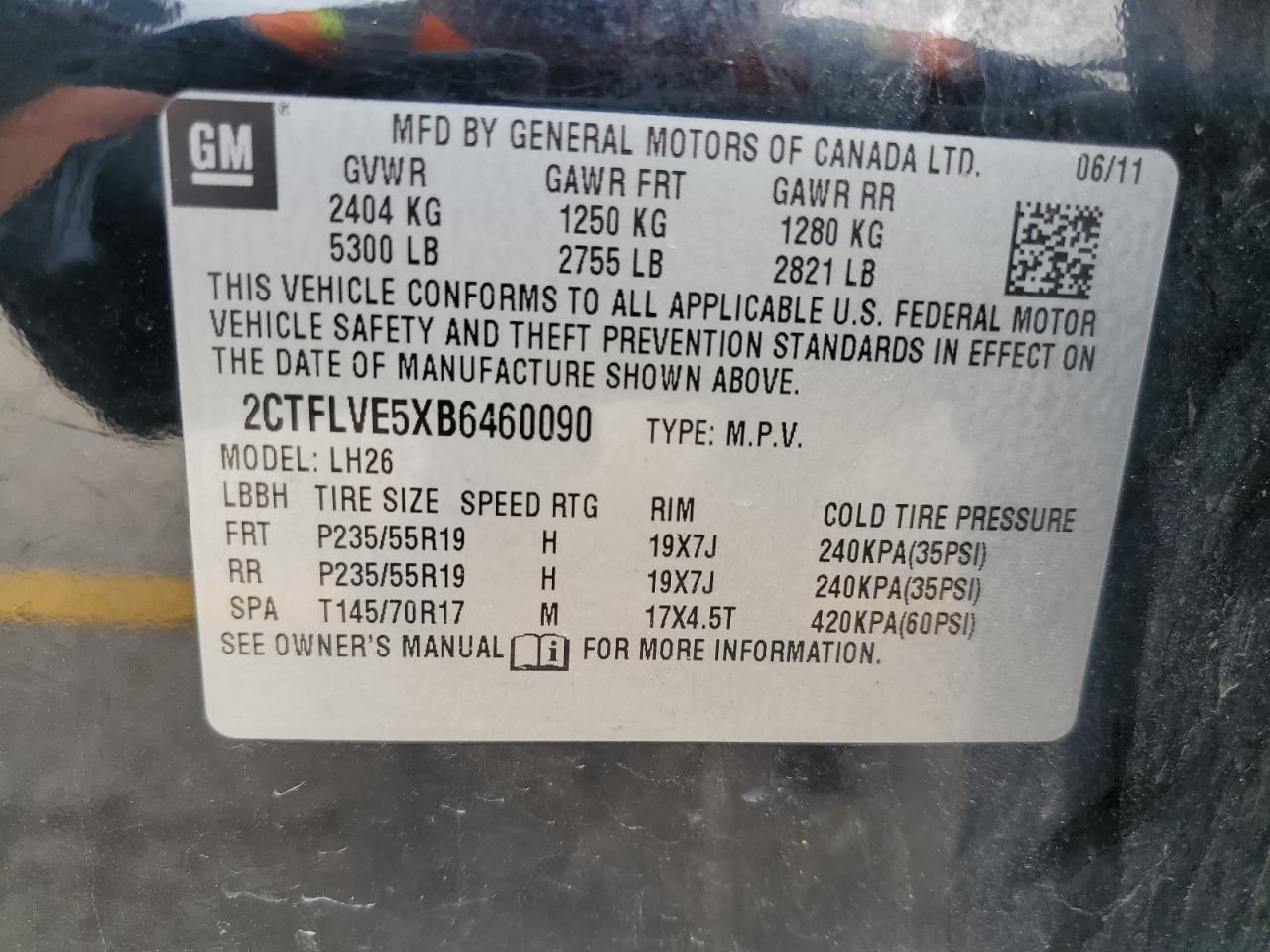 2CTFLVE5XB6460090 2011 GMC Terrain Slt