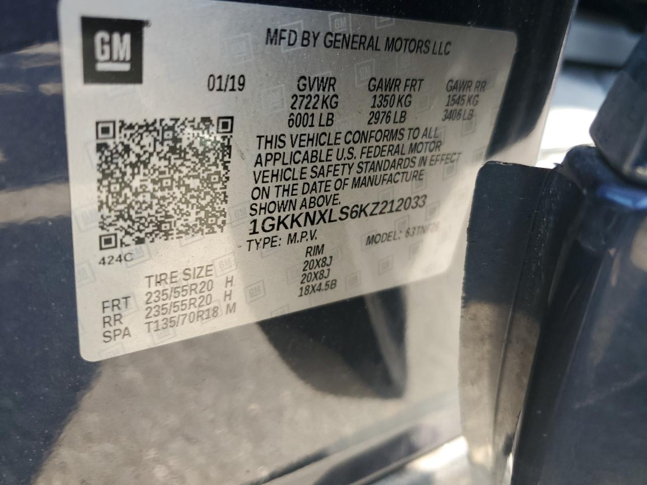 1GKKNXLS6KZ212033 2019 GMC Acadia Denali