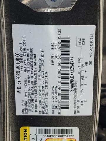 VIN 3FA6P0CDXKR254277 2019 Ford Fusion, Sel no.12