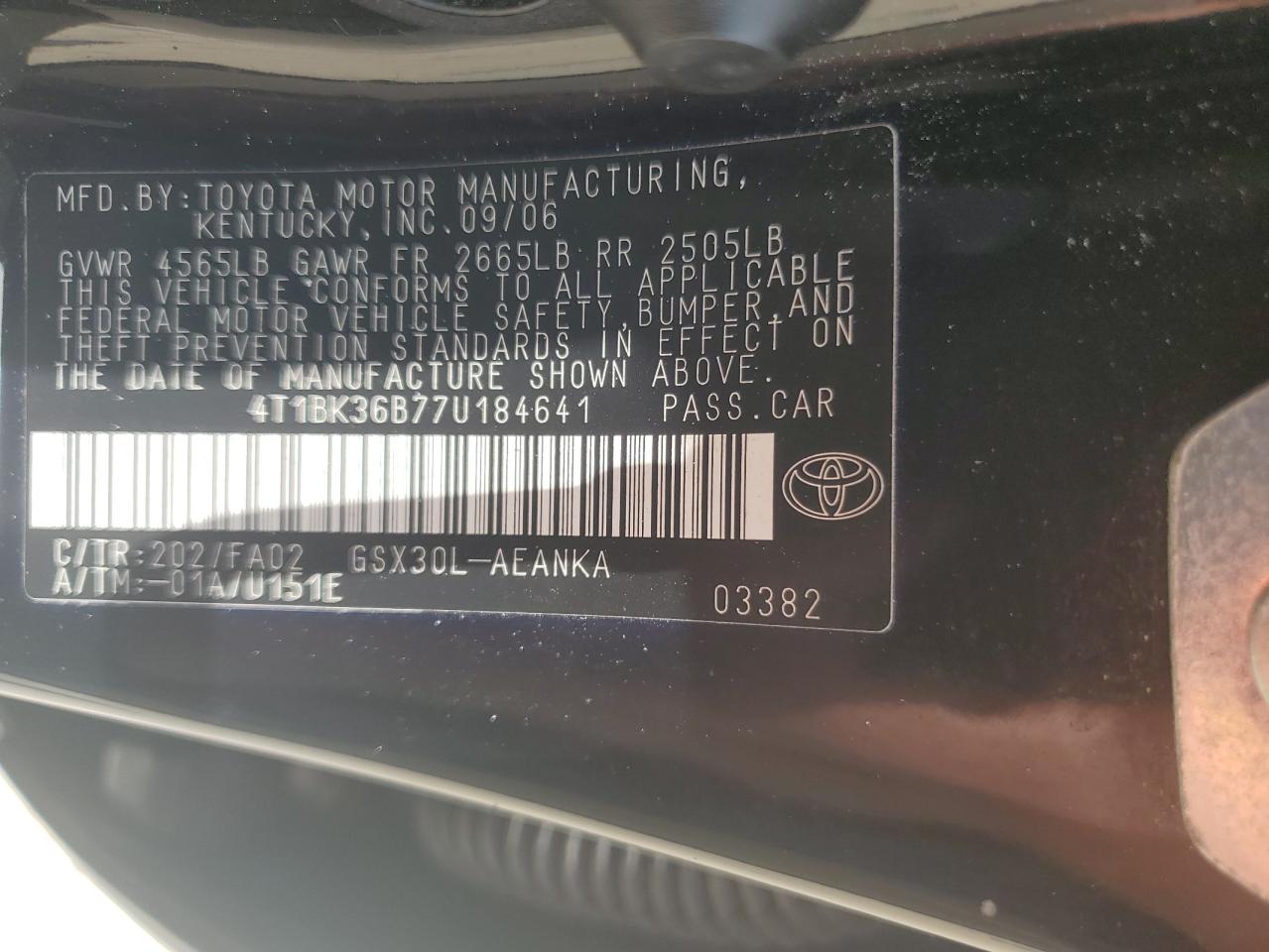 4T1BK36B77U184641 2007 Toyota Avalon Xl