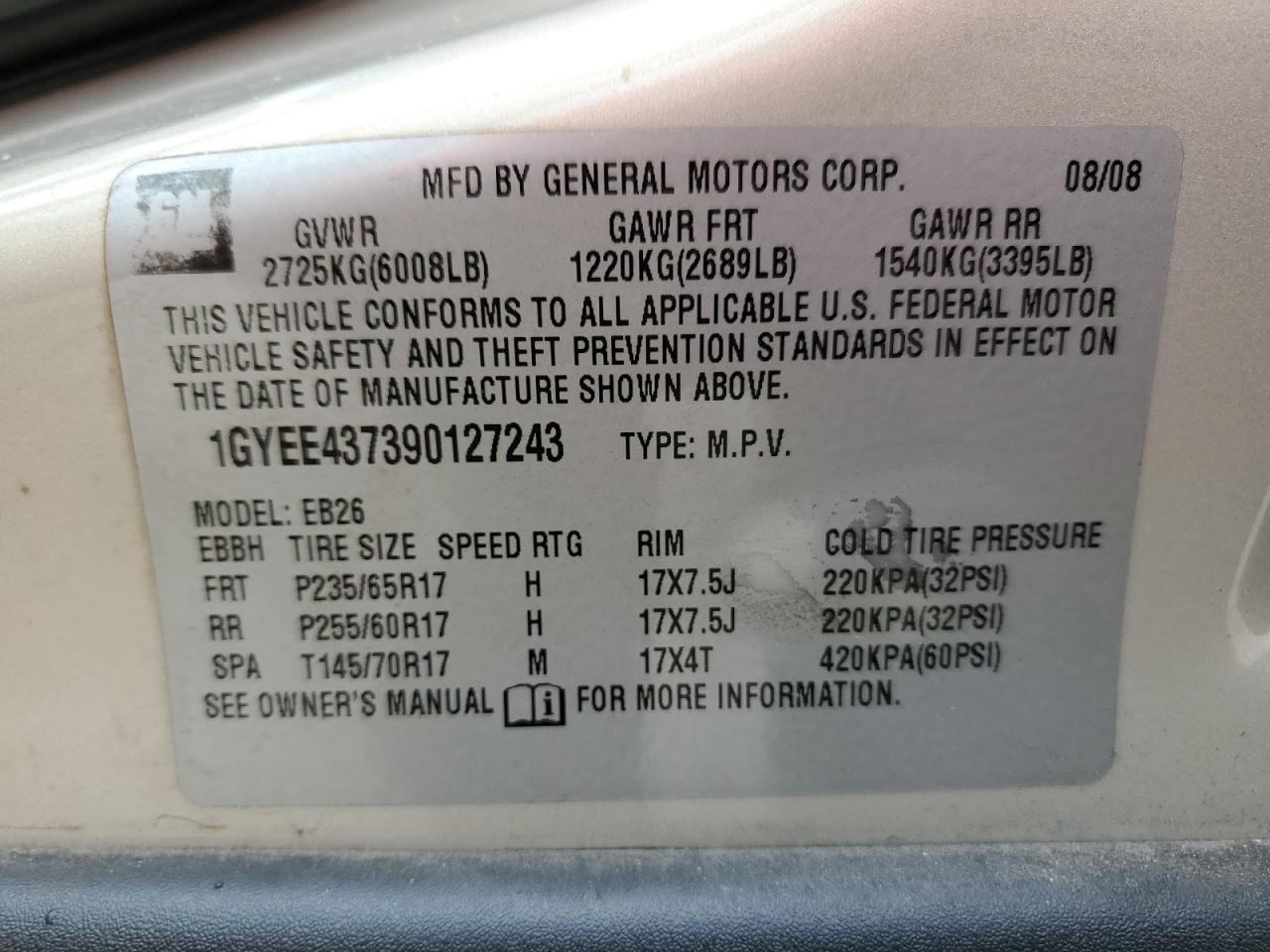 1GYEE437390127243 2009 Cadillac Srx