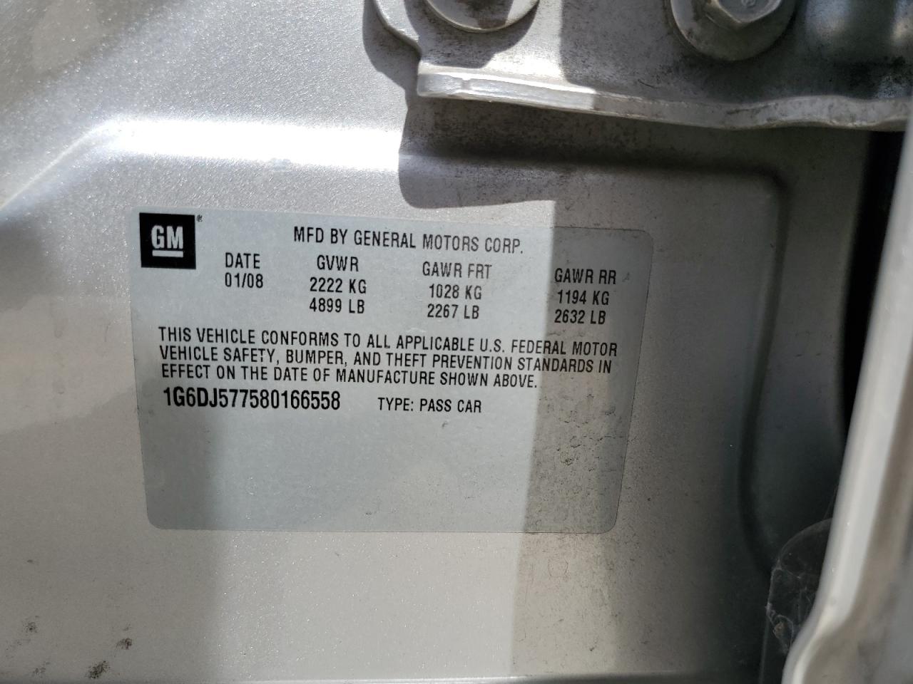 1G6DJ577580166558 2008 Cadillac Cts