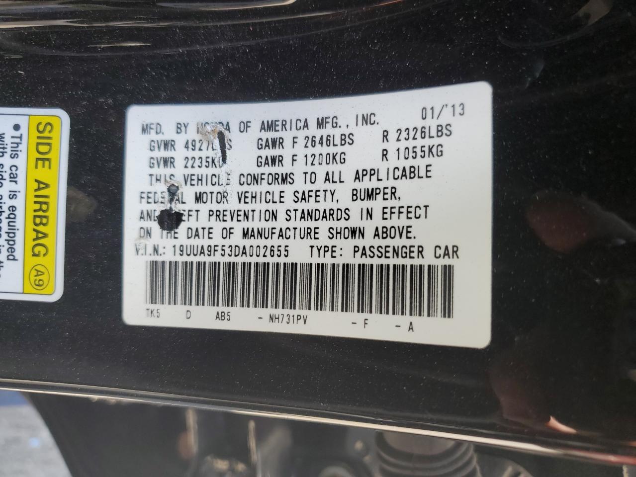 19UUA9F53DA002655 2013 Acura Tl Tech