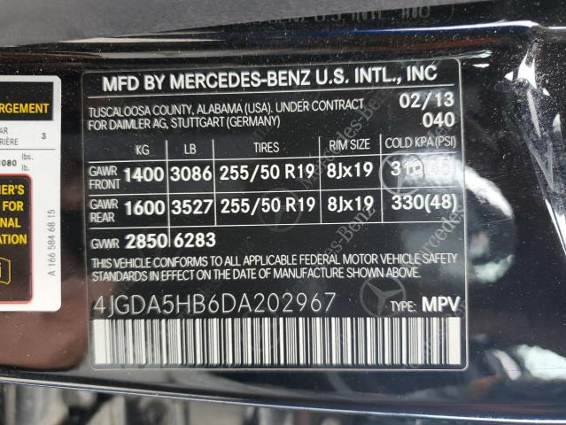 VIN 4JGDA5HB6DA202967 2013 Mercedes-Benz ML-Class, ... no.12