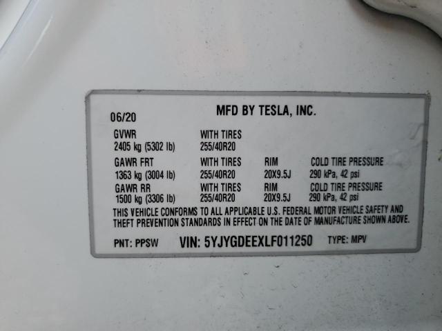 2020 Tesla Model Y VIN: 5YJYGDEEXLF011250 Lot: 58410514