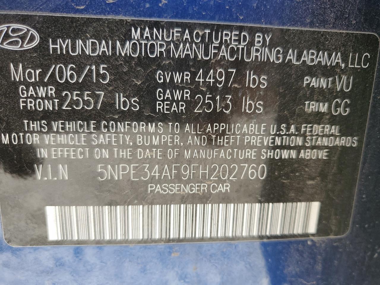 5NPE34AF9FH202760 2015 Hyundai Sonata Sport