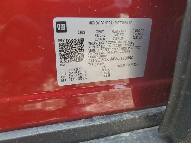 2022 Chevrolet Traverse Lt VIN: 1GNEVGKW0NJ116695 Lot: 58225044