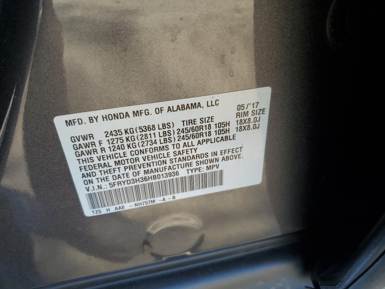 5FRYD3H36HB013936 2017 Acura Mdx