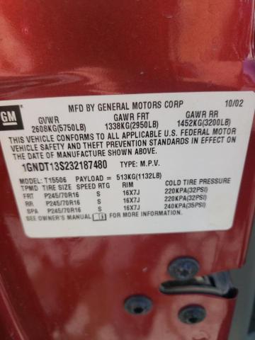 2003 Chevrolet Trailblazer VIN: 1GNDT13S232187480 Lot: 58947594