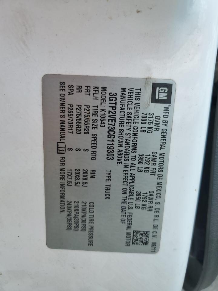 3GTP2VE73CG119303 2012 GMC Sierra K1500 Sle