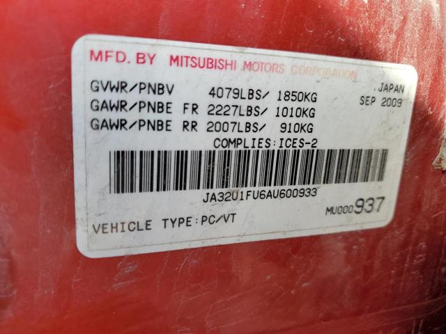 2010 Mitsubishi Lancer De VIN: JA32U1FU6AU600933 Lot: 59083324