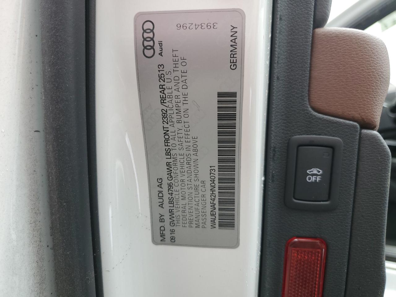 WAUENAF42HN040731 2017 Audi A4 Premium Plus