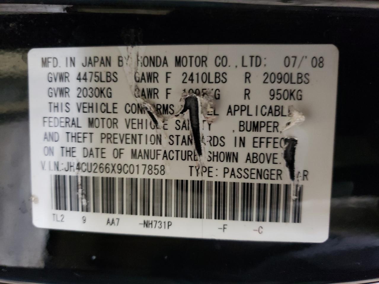 JH4CU266X9C017858 2009 Acura Tsx