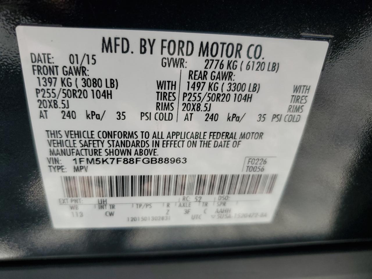 1FM5K7F88FGB88963 2015 Ford Explorer Limited