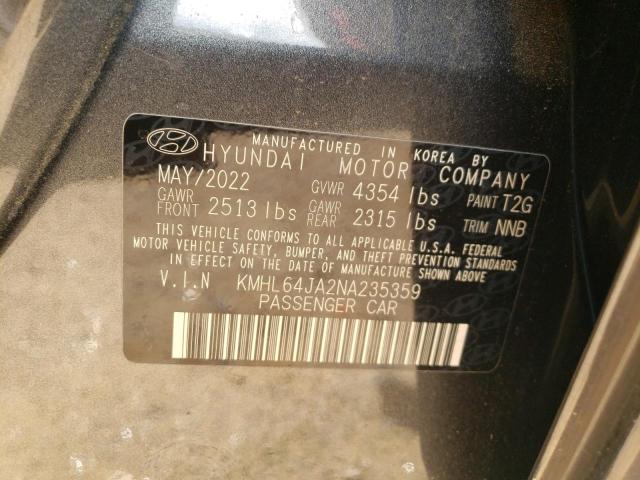 2022 Hyundai Sonata Sel VIN: KMHL64JA2NA235359 Lot: 57222674