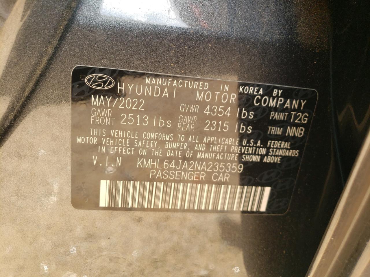 KMHL64JA2NA235359 2022 Hyundai Sonata Sel