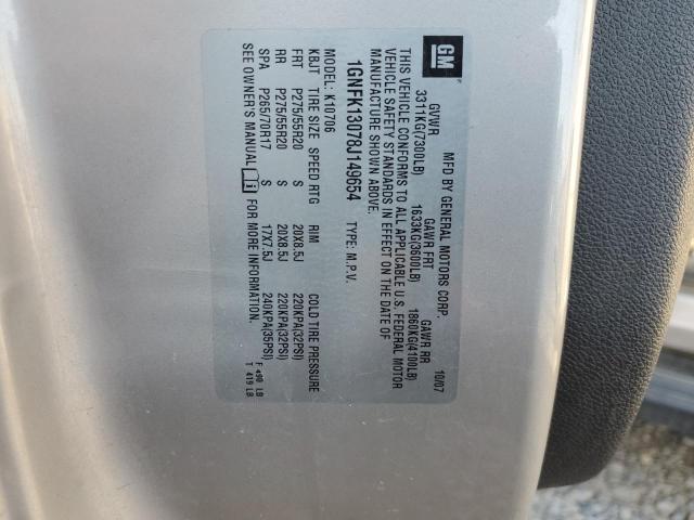 2008 Chevrolet Tahoe K1500 VIN: 1GNFK13078J149654 Lot: 59722974