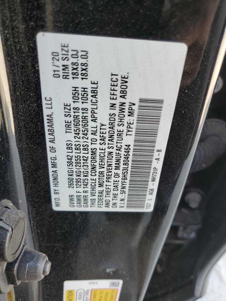 2020 Honda Pilot Exl vin: 5FNYF6H53LB046464