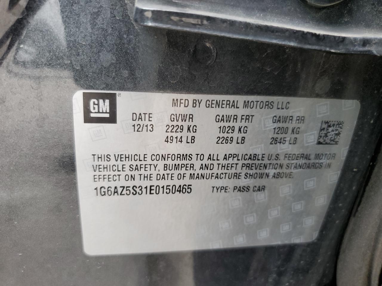 1G6AZ5S31E0150465 2014 Cadillac Cts Premium Collection