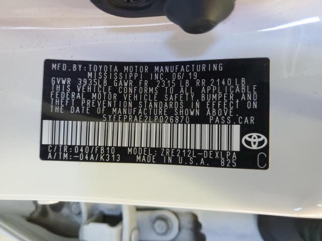 2020 Toyota Corolla Le VIN: 5YFEPRAE2LP026870 Lot: 57630424