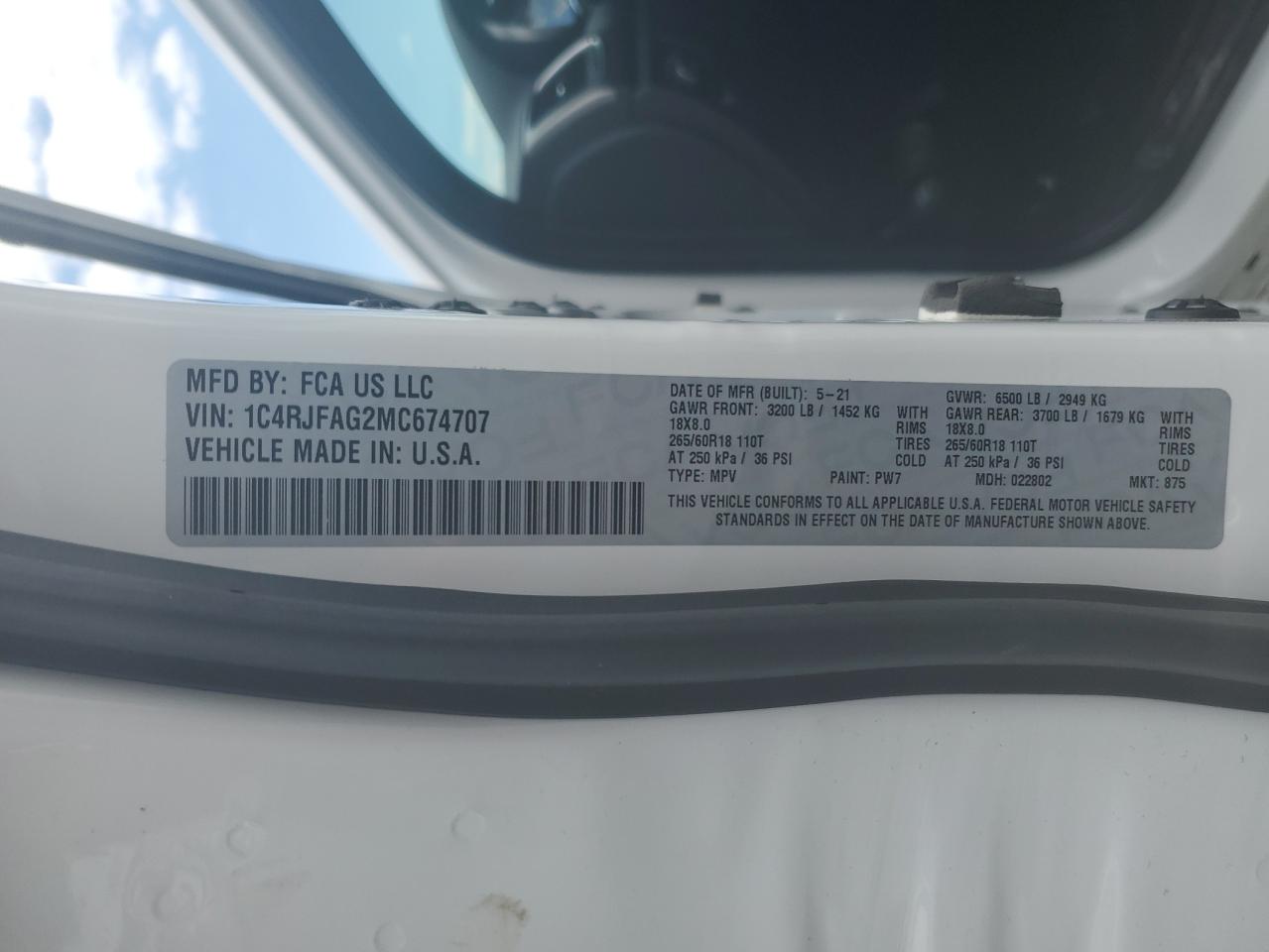 1C4RJFAG2MC674707 2021 Jeep Grand Cherokee Laredo