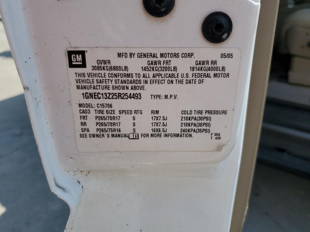 1GNEC13Z25R254493 2005 Chevrolet Tahoe C1500