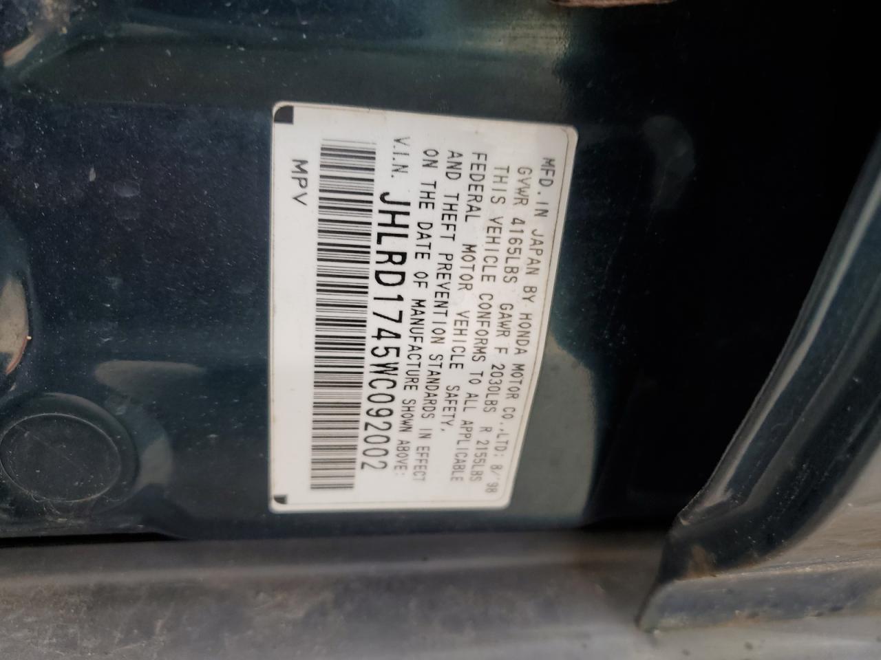 JHLRD1745WC092002 1998 Honda Cr-V Lx