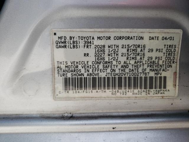 2001 Toyota Rav4 VIN: JTEGH20V710027787 Lot: 60098934