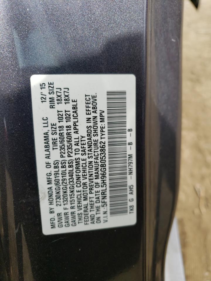 5FNRL5H96GB053862 2016 Honda Odyssey Touring