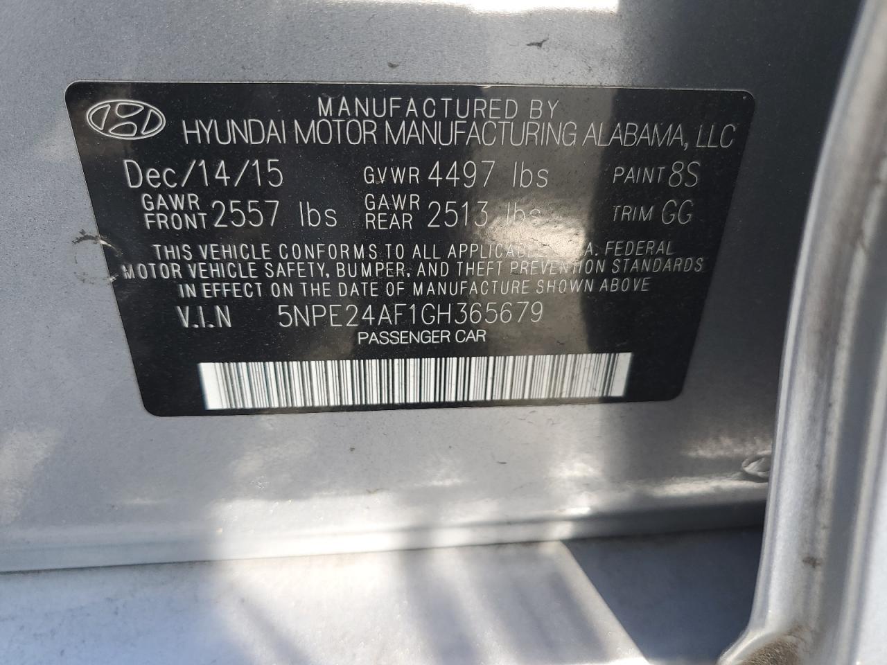 2016 Hyundai Sonata Se vin: 5NPE24AF1GH365679