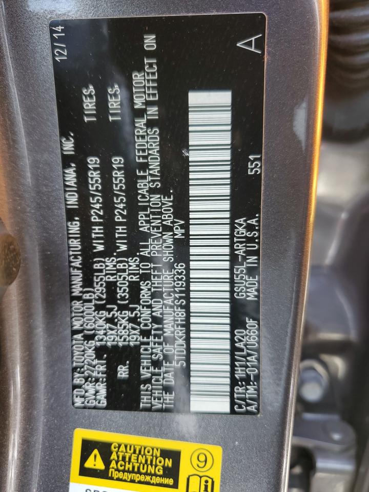 5TDDKRFH8FS119336 2015 Toyota Highlander Limited
