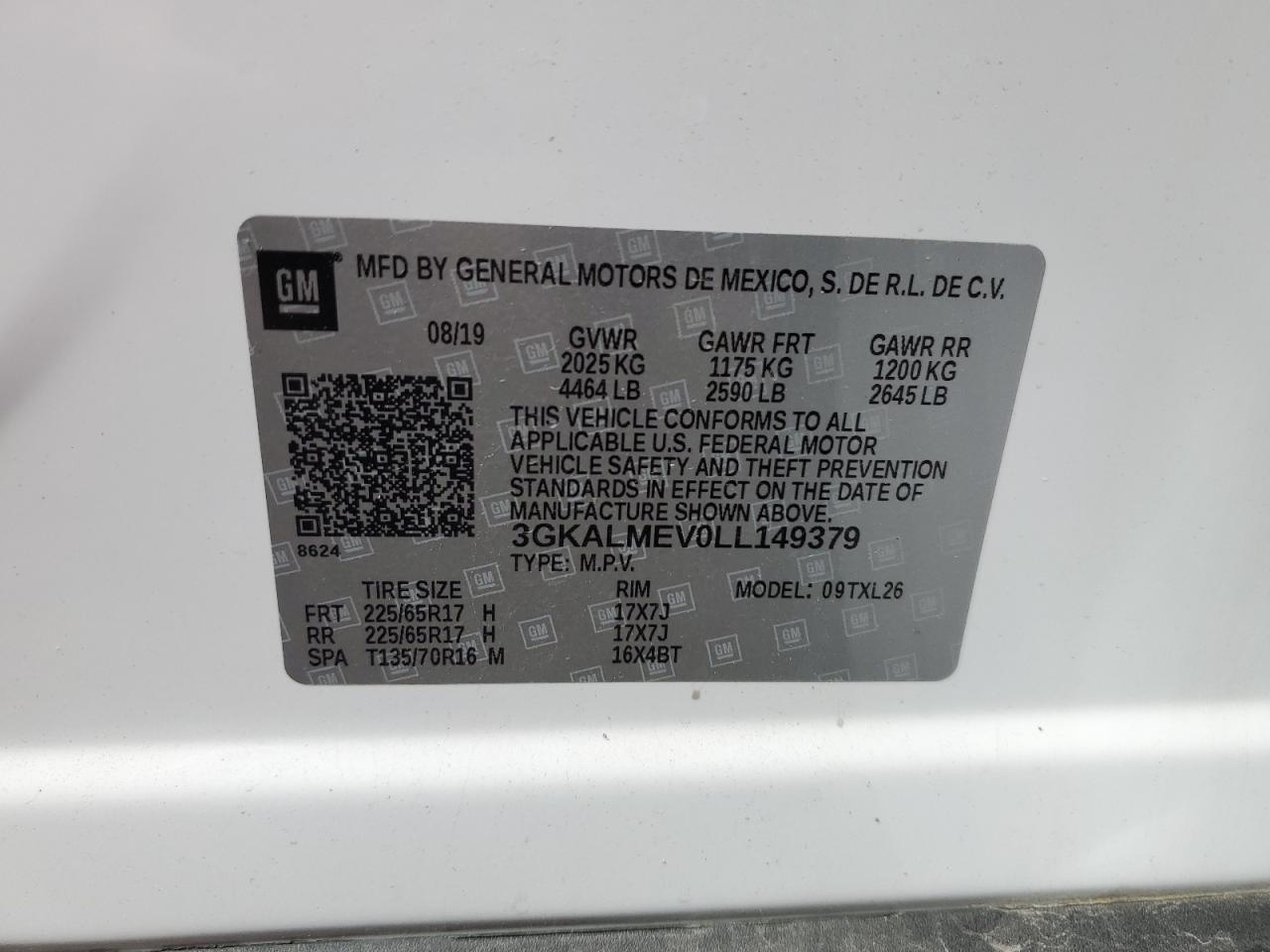 3GKALMEV0LL149379 2020 GMC Terrain Sle