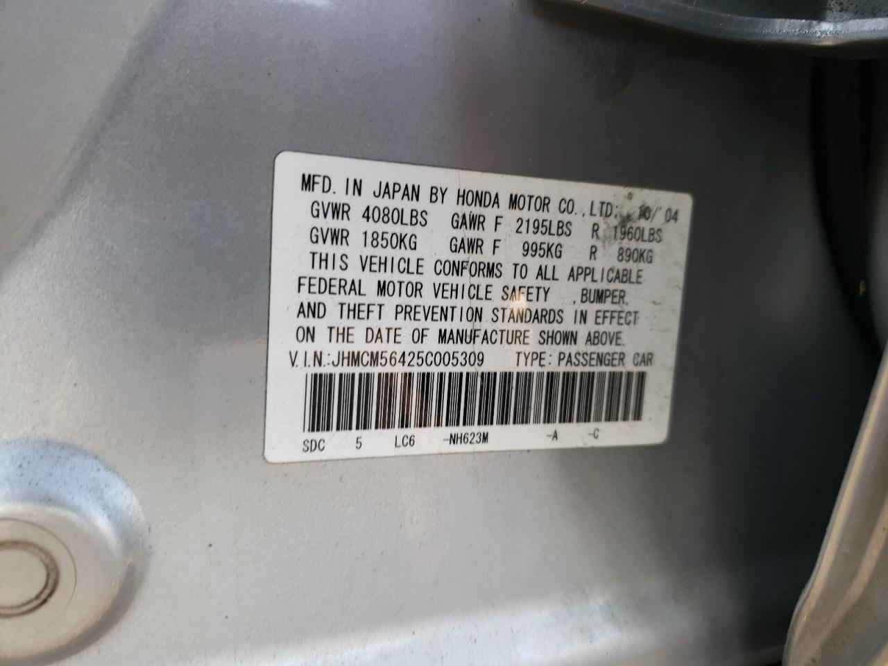 JHMCM56425C005309 2005 Honda Accord Lx