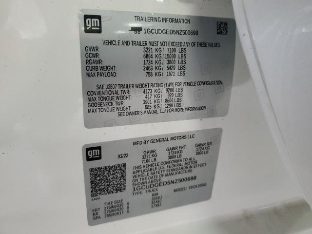 2022 Chevrolet Silverado K1500 Ltz VIN: 1GCUDGED5NZ500698 Lot: 57154094