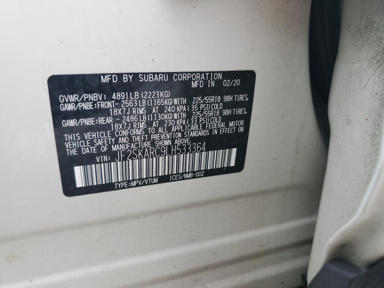 JF2SKARC9LH533364 2020 Subaru Forester Sport