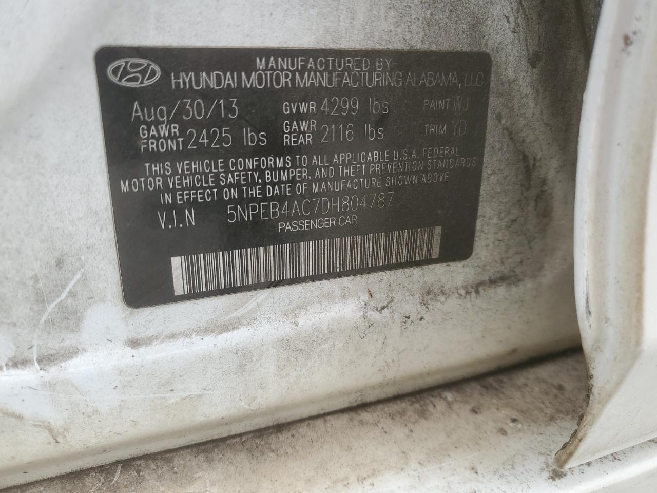 5NPEB4AC7DH804787 2013 Hyundai Sonata Gls