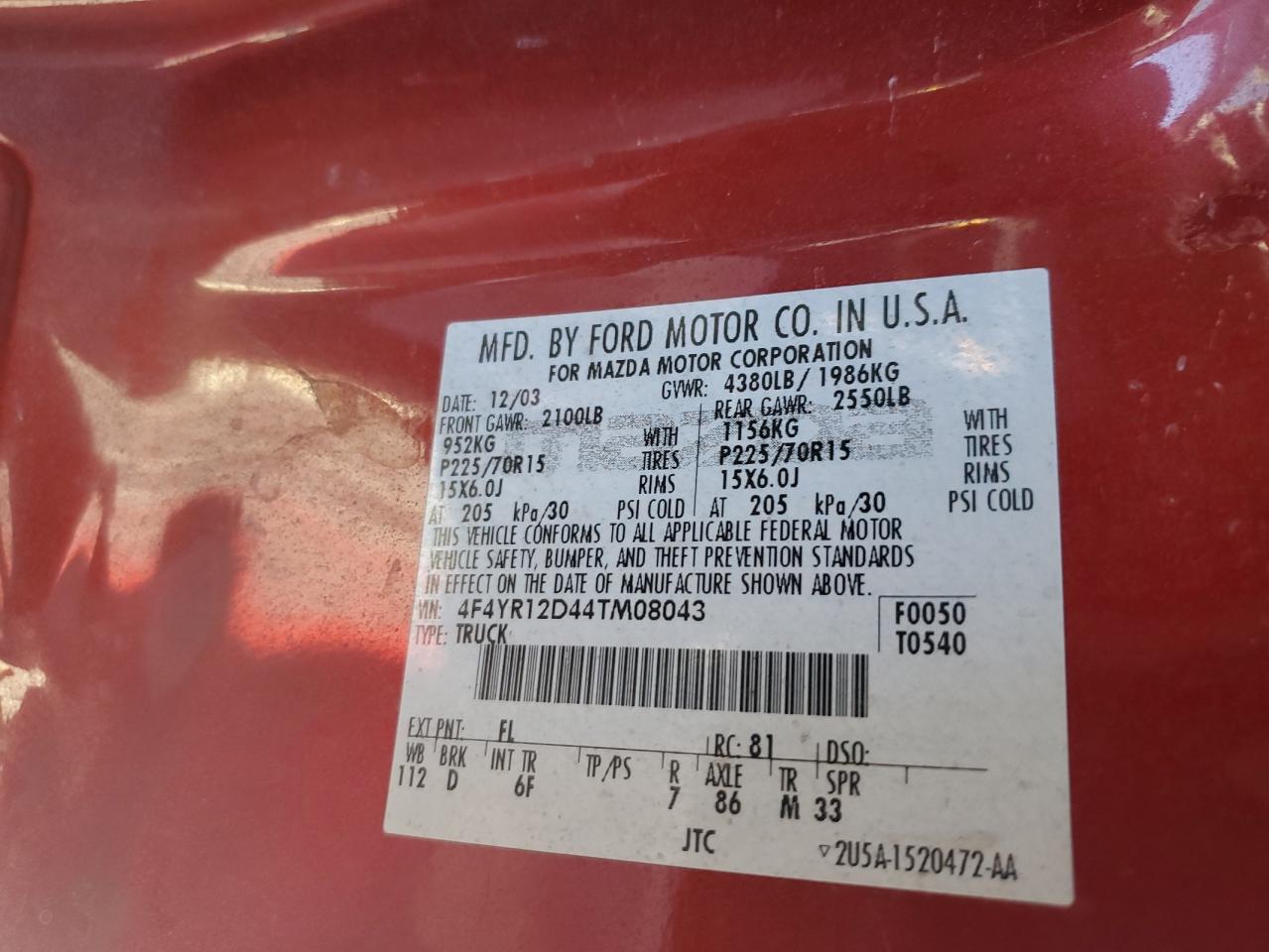 4F4YR12D44TM08043 2004 Mazda B2300 4F4YR12D44TM08043 2004 Mazda B2300