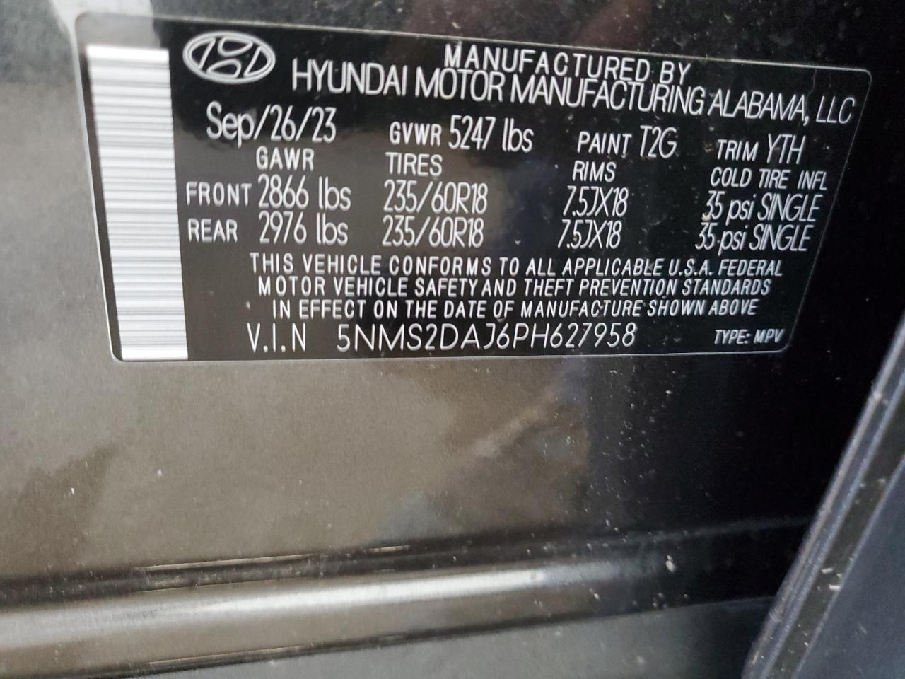 5NMS2DAJ6PH627958 2023 Hyundai Santa Fe Sel