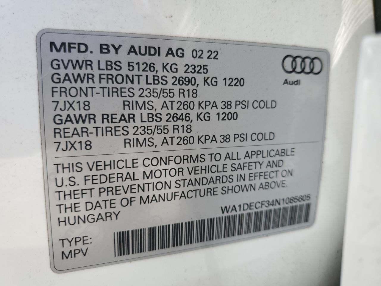 WA1DECF34N1085605 2022 Audi Q3 Premium S Line 45